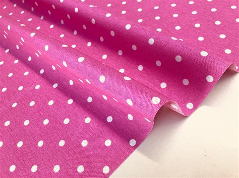 Pink Polka Dot Fabric White Spots Dots Polycotton Material Classic Chic