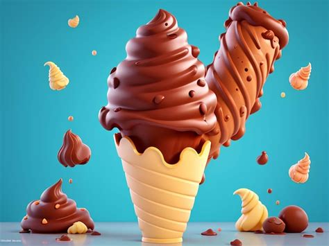 Premium Photo Chocolate Ice Cream Cone Render Poster Cinematic 3d