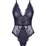 Evelife Women Sexy Lingerie Lace One Piece Teddy Deep V Bodysuit Snap