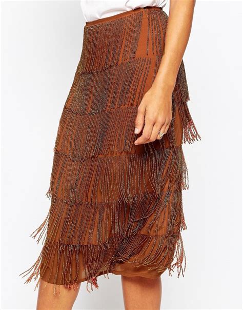 Asos All Over Beaded Fringe Skirt At Fringe Skirt Latest