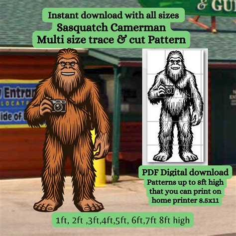 1 7ft 8ft Life Size Detailed Bigfoot Camera Man Pattern Scroll Saw