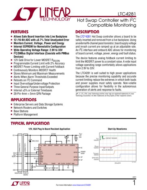 Hot Swap Controller With I C Compatible Monitoring Ltc Datasheet Pdf Nota Katalogowa