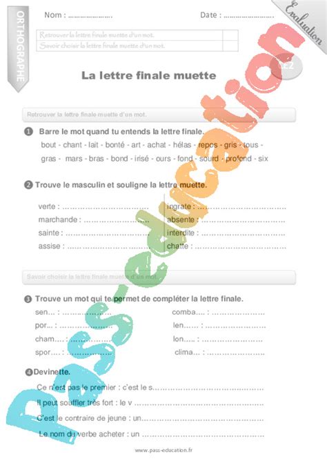 Evaluation Lettre Finale Muette Ce Bilan Et Controle Corrig Pdf