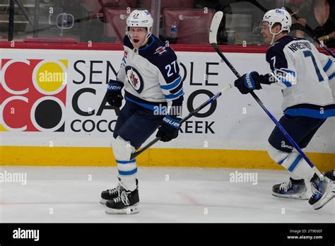 Winnipeg Jets Left Wing Nikolaj Ehlers 27 Celebrates His Goal During