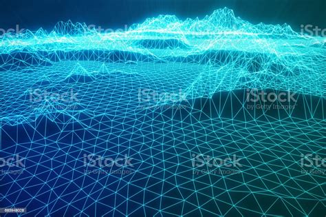 3d Illustration Abstract Digital Wireframe Landscape Cyberspace