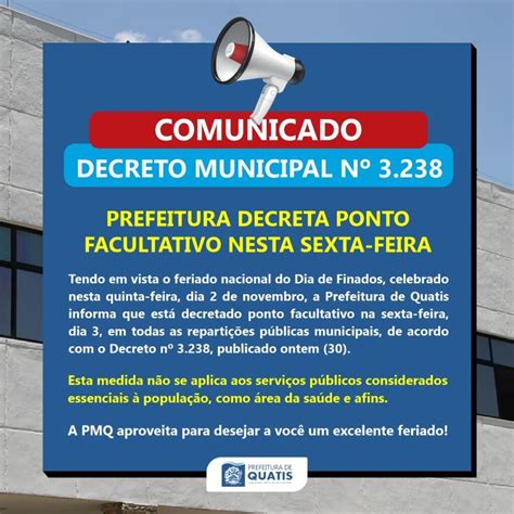 Comunicado Prefeitura Decreta Ponto Facultativo Nesta Sexta Feira