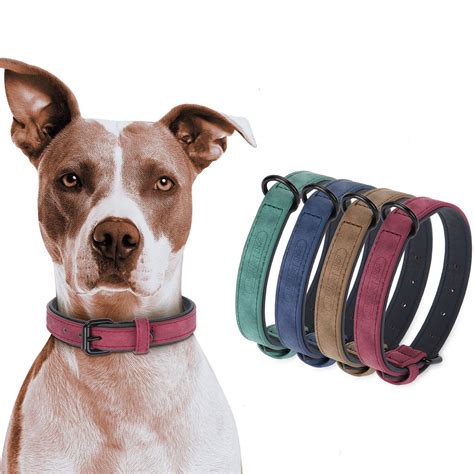 Luxtrada Soft Leather Dog Collar Id Tag Engraved Soft Padded Dog