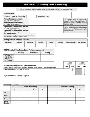 Fillable Online Post Exit ELL Monitoring Form Elementary Fax Email