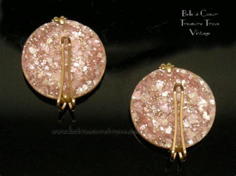 Vintage Pink Geranium Confetti Lucite Castlecraft Earrings Belle à
