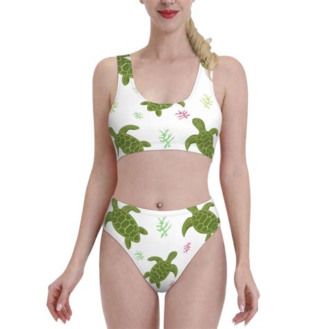 Kdxio Cute Turtle For Womens High Waisted Bikini Top Sports Style Two