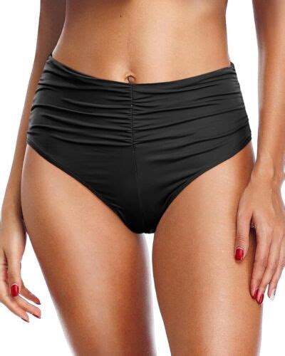 Tempt Me Women S High Waisted Bikini Bottom Tummy Control Ruched Bathing Suit Sw EBay