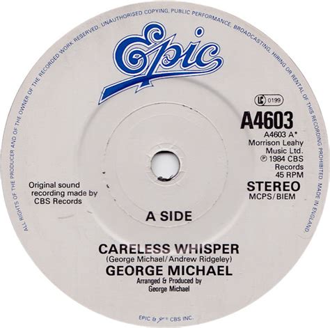 George Michael Careless Whisper White Epic Paper Labels Vinyl