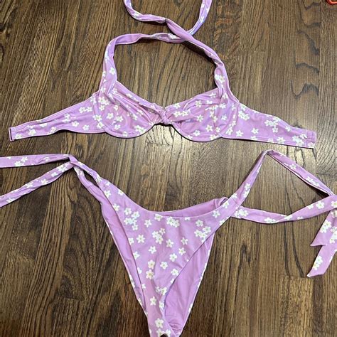 Purple Pacsun Halter Bikini With Daisies XS Bottom Depop