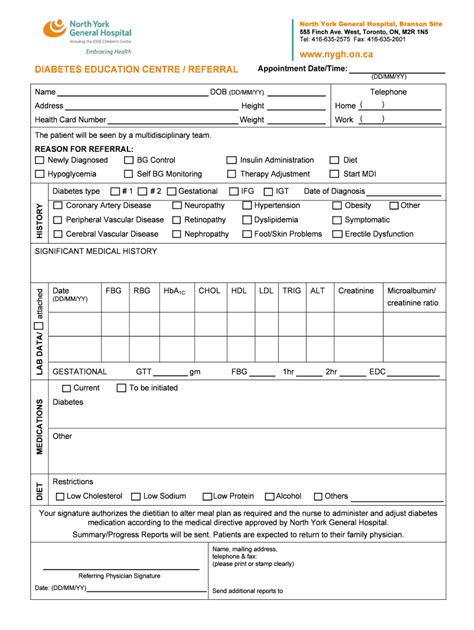 Fillable Online Wwwnyghonca DIABETES EDUCATION CENTRE REFERRAL Fax