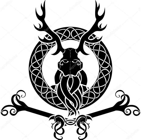 Druid Symbol With Antlers In Celtic Circle Stock Vector By