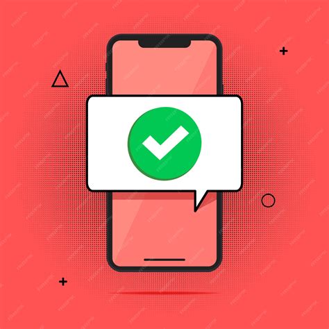 Смартфон и галочка, плоский мультфильм мобильный телефон утвержден ...