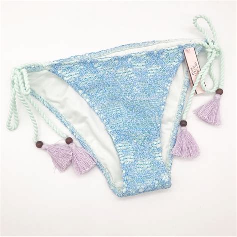 Victoria S Secret Swim Victorias Secret Crochet Blue Tassle String Bikini Bottoms 467 Poshmark