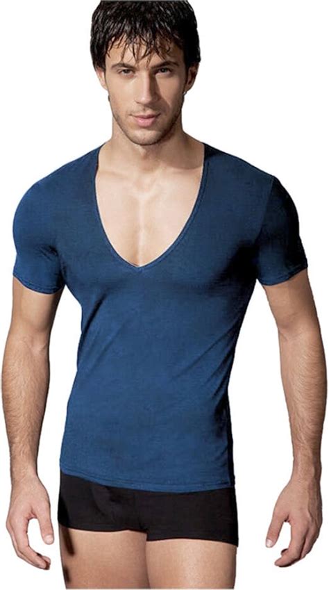 Jueshanzj Herren T Shirt Mit Tief V Ausschnitt Slimfit Stretch Tee