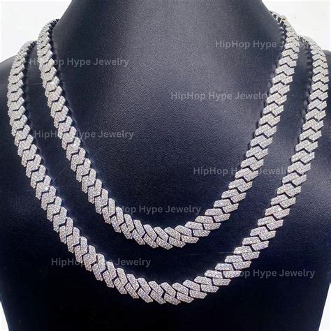 10mm Cuban Link Chain In 925 Sterling Silver Cubic Zirconia Etsy