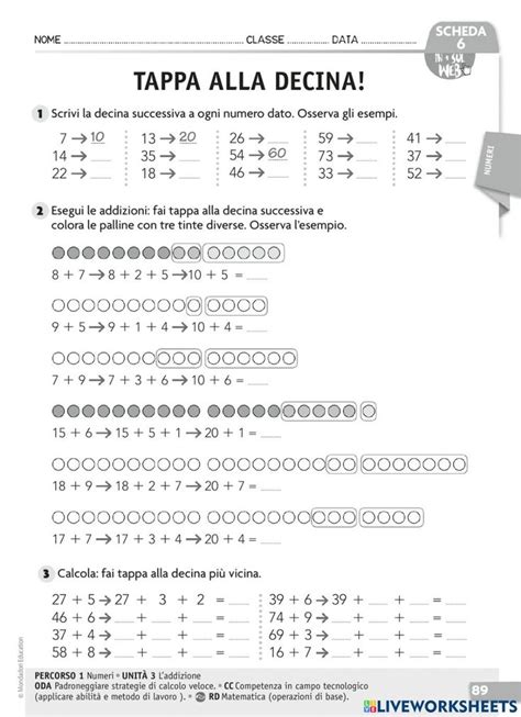 Tappa Alla Decina Worksheet Workbook School Subjects Teachers