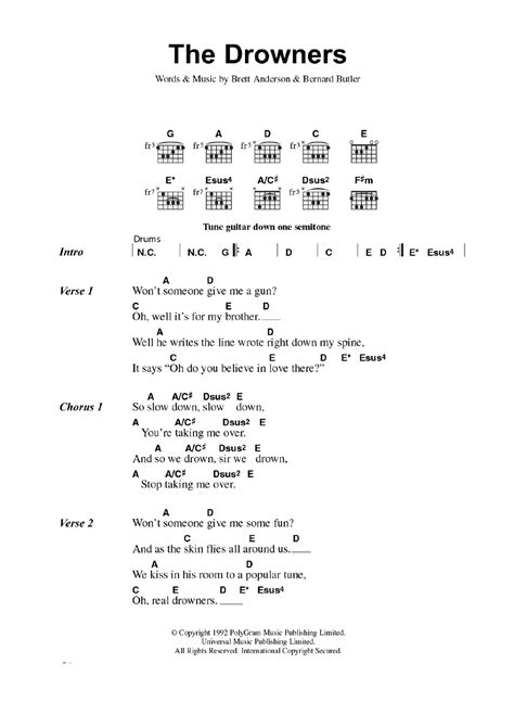 The Drowners By Suede Guitar Chordslyrics Guitar Instructor