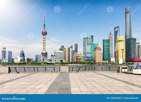 The Skyline Of Pudong Shanghai China Seen From The Bund Waterfront