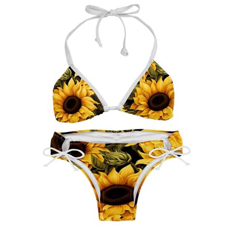 Sunflower Seamless Printing Women S Swim Suit Bikini Set Pack With