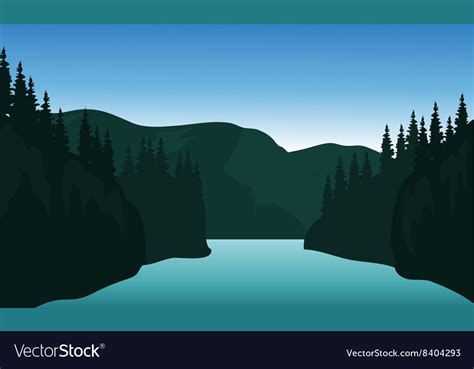 Landscape trees river silhouette Royalty Free Vector Image