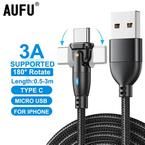 Aufu Cable Usb Tipo C Giratorio Cable De Carga R Pida Para Xiaomi