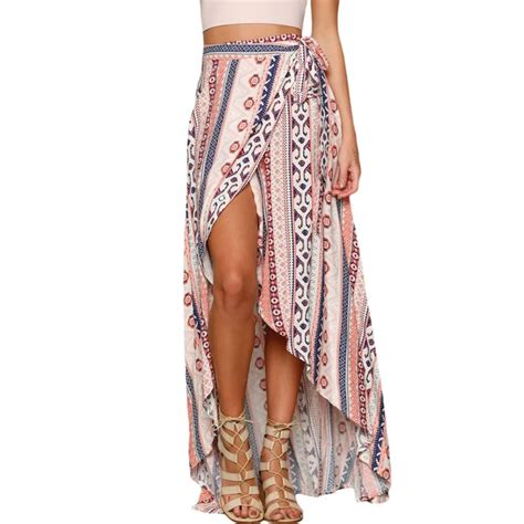 Striped Ethnic Print Fabric Long Maxi Skirts For Women 2017 Summer Bohemian Style Sarong Wrap