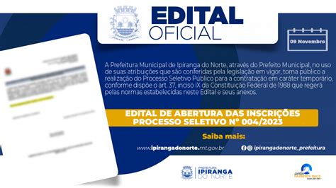 Prefeitura de Ipiranga do Norte MT realiza seleção simplificada