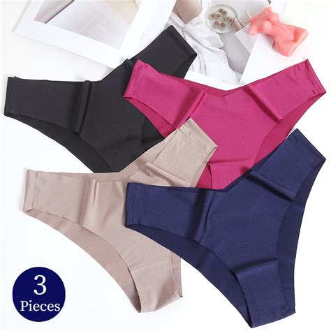 TrowBridge 3PCS Set Women S Panties Silk Satin Seamless Underwear Soft Skin Friendly Lingerie