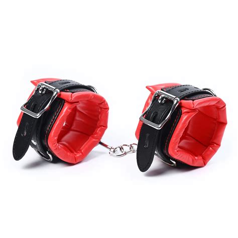 Japanese Bdsm Bondage Gear Red Black Leather Fetters Adjustable Bundled