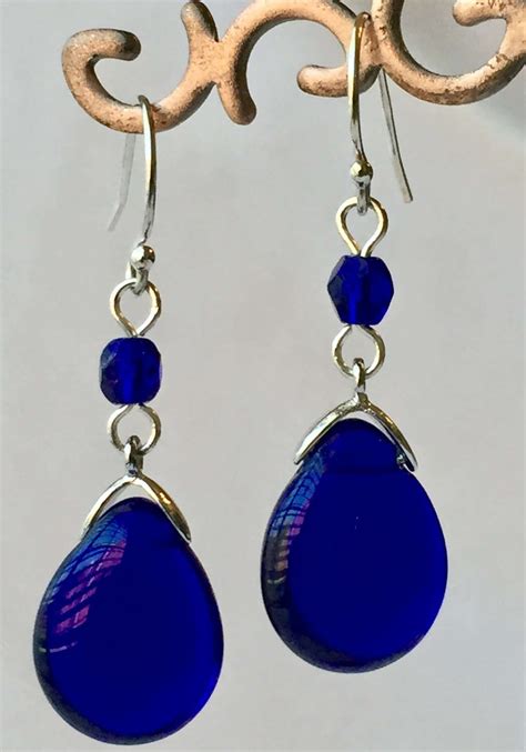 Sterling Silver Cobalt Earrings Dark Blue Earrings Blue Earrings