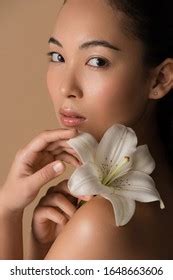 Beautiful Naked Asian Girl Holding White Stock Photo Shutterstock