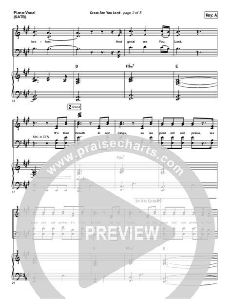 Great Are You Lord Sheet Music Pdf All Sons And Daughters Praisecharts