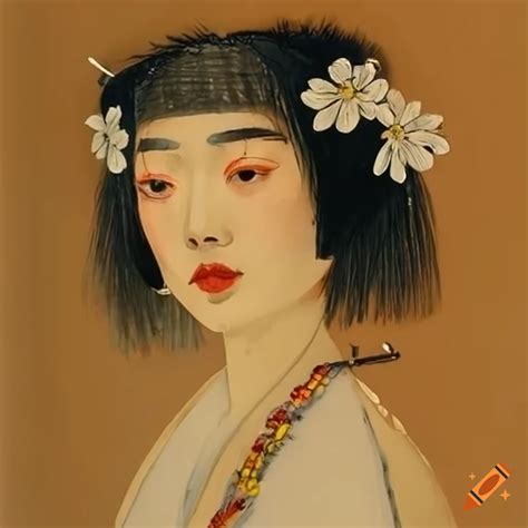 Fashion Portrait Of A Woman With Flowering Plant Earrings On Craiyon