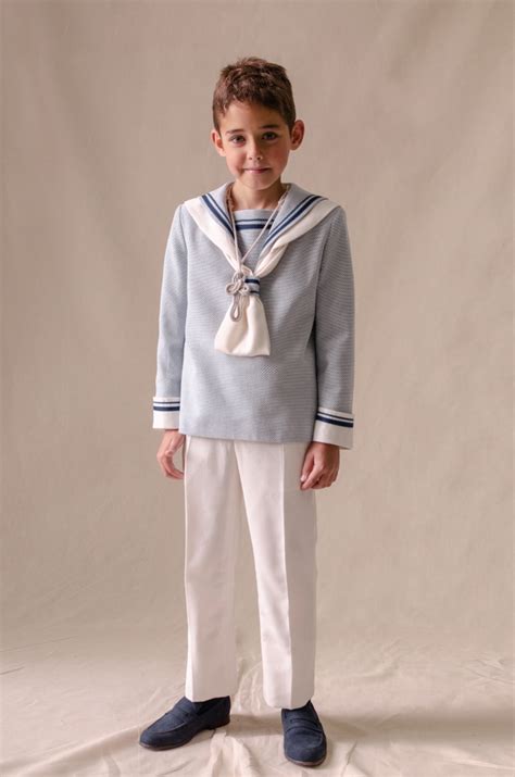 Traje Marinero Lino Azul Y Blanco