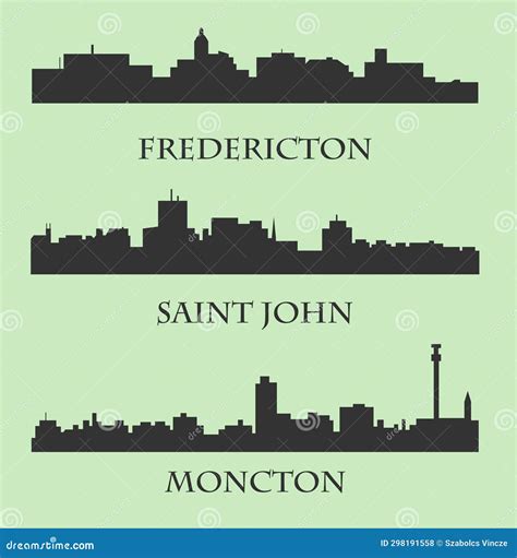 Set Of 3 City Silhouette In New Brunswick Canada Fredericton Saint