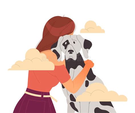 Woman Crying From Loneliness Embracing Her Dog Pet Vector Illustration