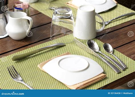Table Setting For Breakfast Stock Photo Image Of Banquet Goblets