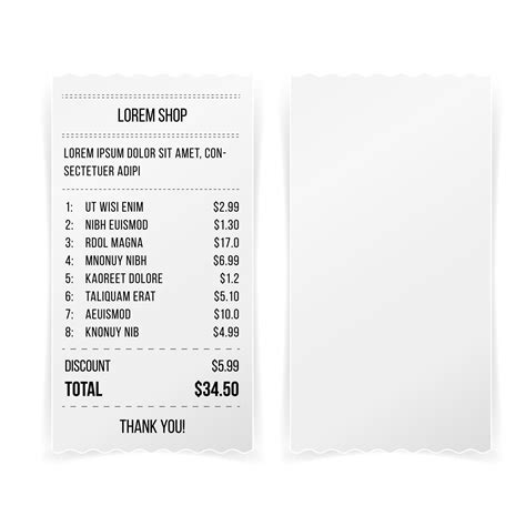 Sales Printed Receipt White Empty Paper Template Vector 17551601 Vector