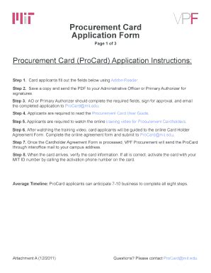 Fillable Online Vpf Mit Procurement Card Application Form MIT VP For