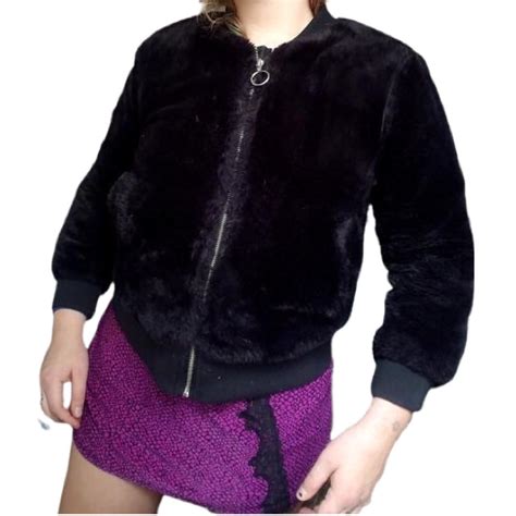 Bongo Y K Faux Fur Black Cropped Jacket Size M Depop