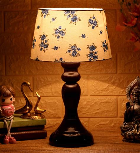 Buy Titan Off White Fabric Shade Night Lamp With Wood Base By