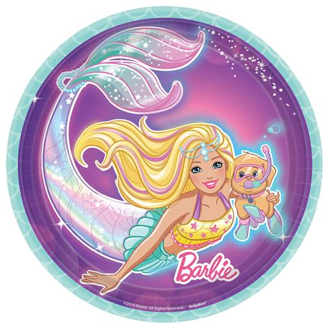 Barbie Mermaid Round Iridescent Plates 7 8 Count