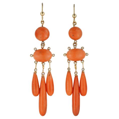 Pair Of Antique Gold And Coral Earrings For Sale At Stdibs