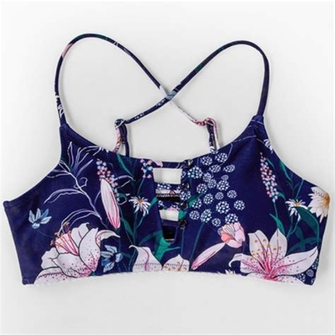 Cupshe Swim Navy Floral Cutout Bikini Poshmark