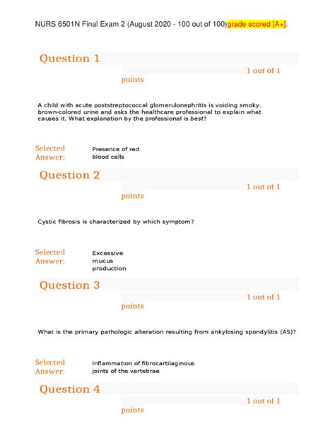 Nurs 6501n Final Exam 2 August 2020 100 Out Of 100 Grade Scored [a ] Exams Nursing Docsity