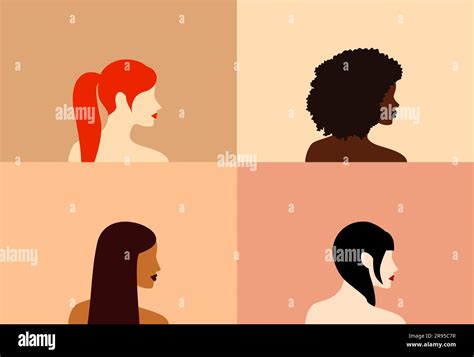 Four Beautiful Women Of Different Skin Hair And Ethnicity In Profile